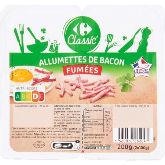 Allumettes de bacon fumées