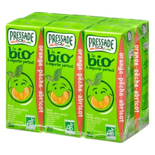 Nectar de fruits orange pêche abricot Bio