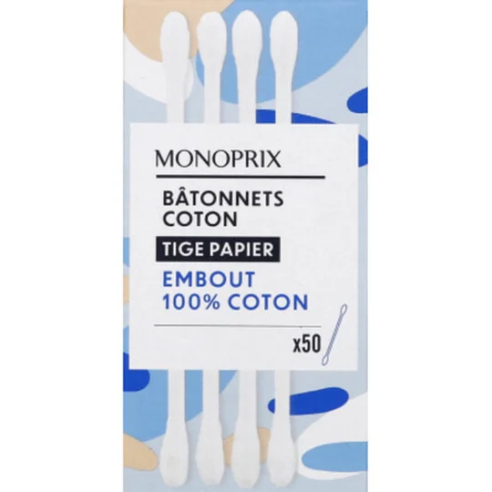 Bâtonnets coton tige papier embout 100% coton