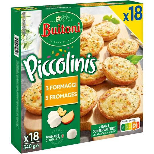 Piccolinis Mini pizza aux 3 fromages 18 pièces