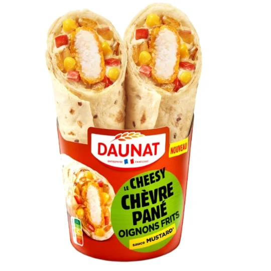 Wrap Le Cheesy Chèvre Pané Oignons Frits Sauce Mustard