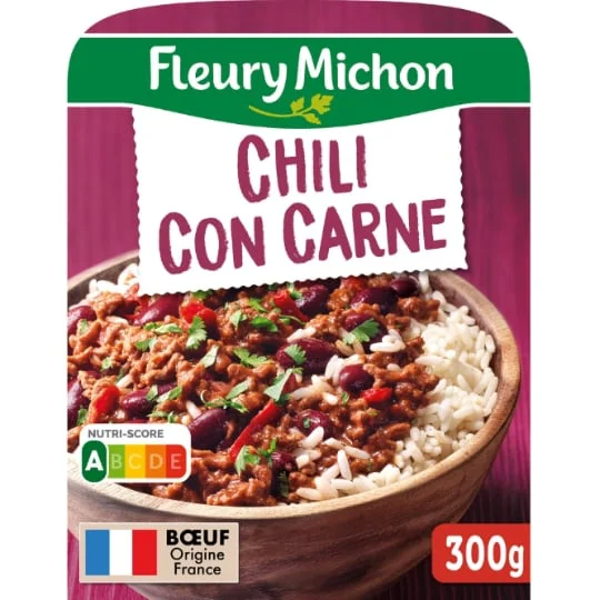 Plat cuisiné chili con carne riz blanc