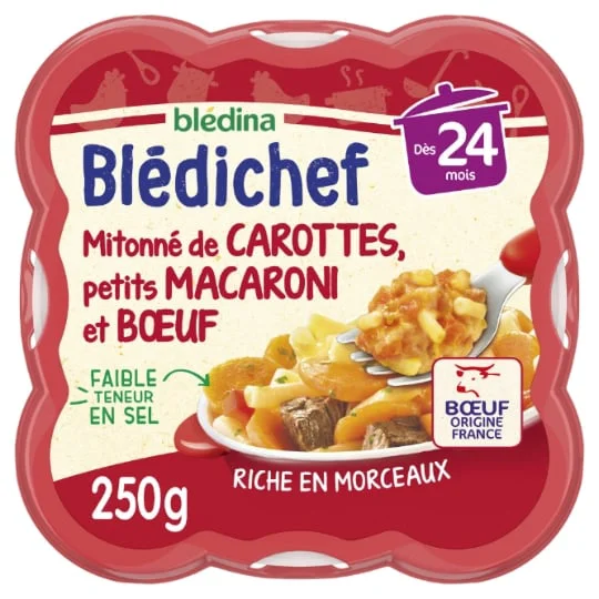 Plat bébé dès 24 mois carottes petits macaroni et boeuf