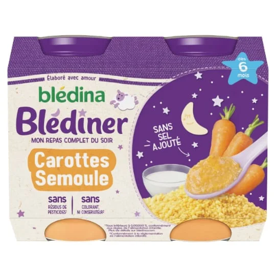 Petit pot bébé soir dès 6 mois carottes semoule
