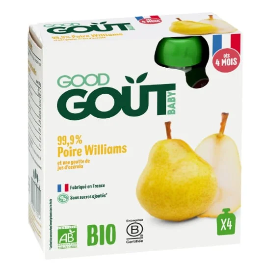 Purée de fruits à boire bébé dès 4 mois poire williams sans sucres ajoutés Bio