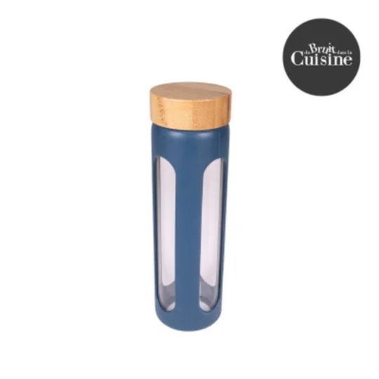 BOUTEILLE VERRE SILICONE MARINE 600ML