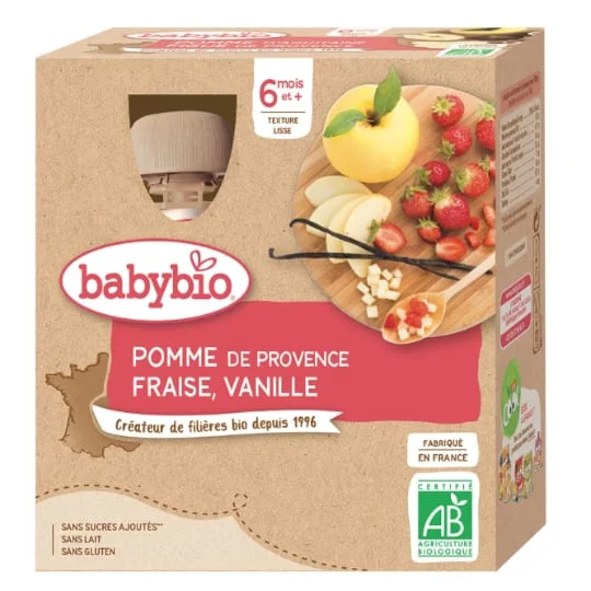 Compotes bébé dès 6 mois, pomme fraise vanille