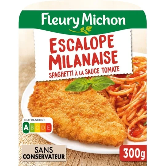Plat cuisiné escalope milanaise spaghettis tomate
