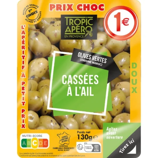 Olives vertes cassées à l'ail