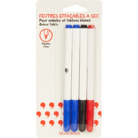 4 marqueurs effaçables à sec pointe fine