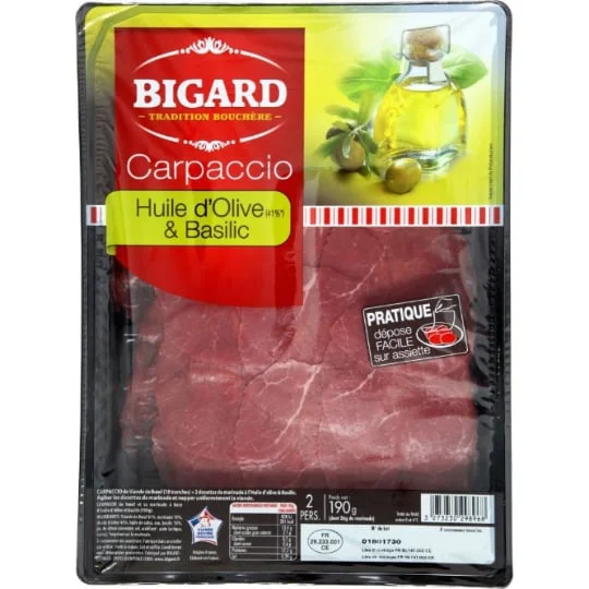 Carpaccio boeuf huile d'olive et basilic