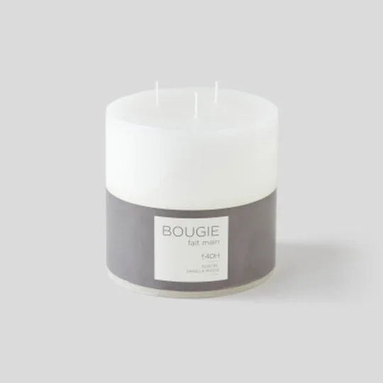 Maison Bougie Non Parfumée, 3 Mèches, 10X10Cm, Blanc