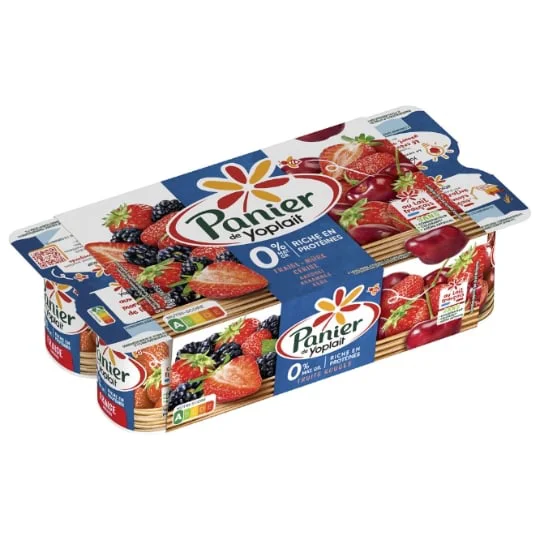 Yaourt 0% MG fruits rouges fraise, mûre cerise