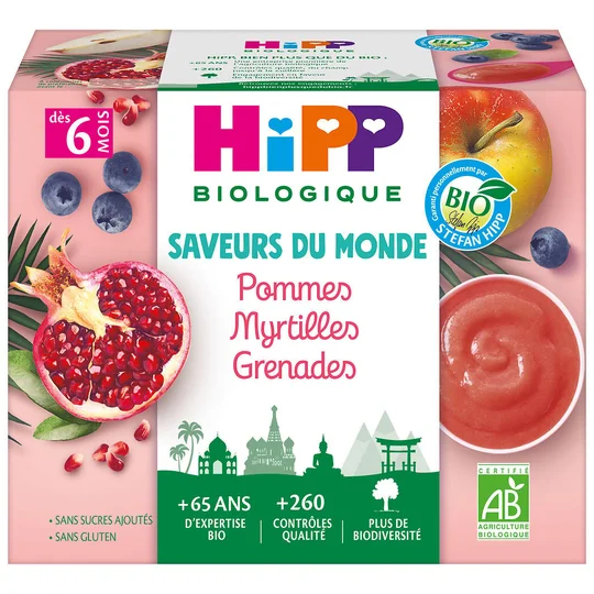 Petit pot dessert pommes myrtilles grenades bio dès 6 mois