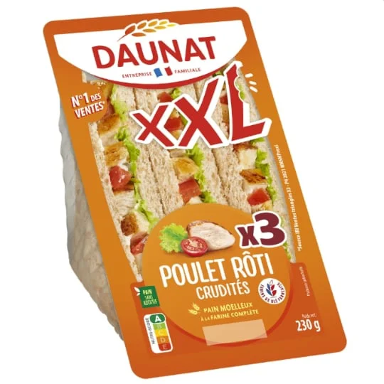 Sandwichs poulet rôti crudités
