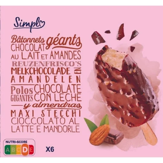 Glaces bâtonnets chocolat lait amandes