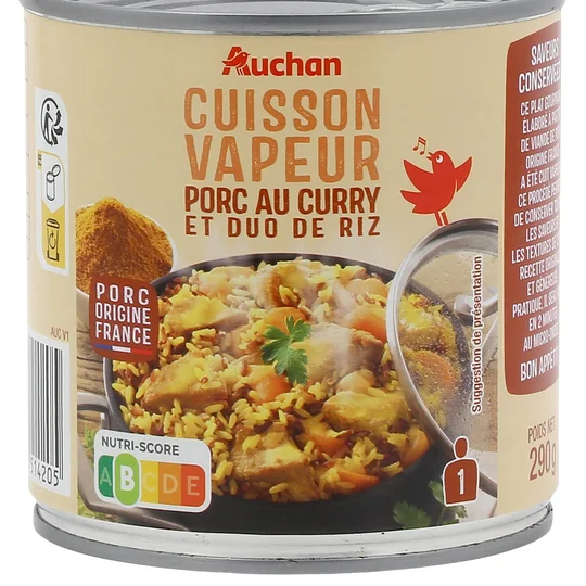 Cuisson vapeur porc au curry et duo de riz
