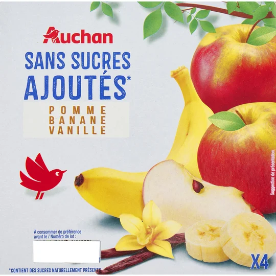 Dessert de fruits pomme banane vanille coupelle sans sucres ajoutés