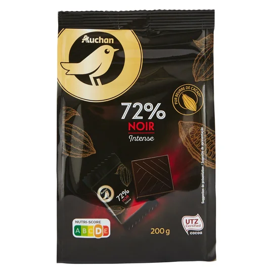 Mini tablettes de chocolat noir intense 72%