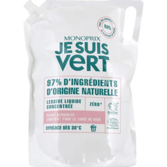 Lessive liquide concentrée, peaux sensibles