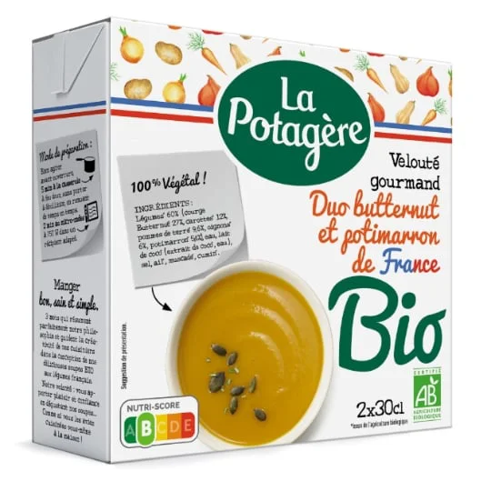 Soupe veloutée gourmand duo butternut et potimarron de france Bio