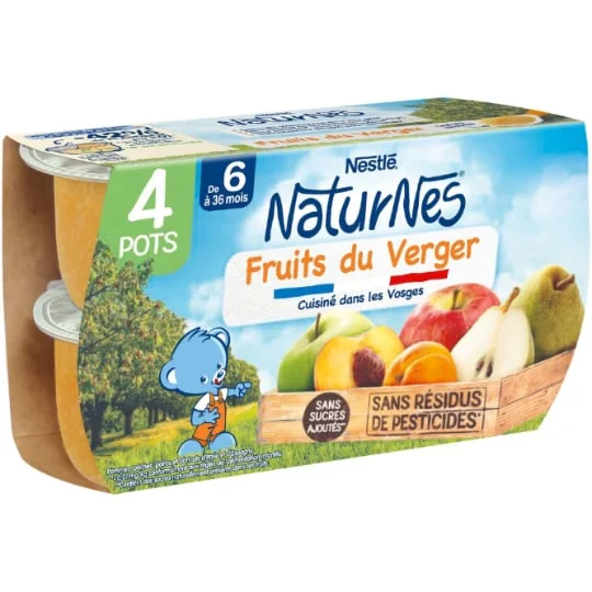 Compotes bébé dès 6 mois, fruits du verger
