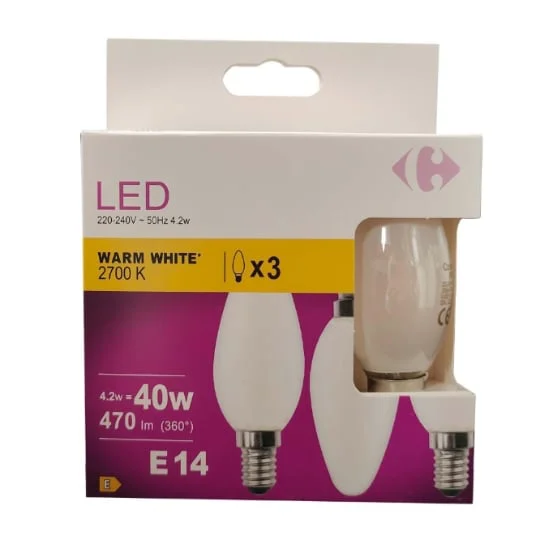 Ampoule LED E14 Flamme Blanc-chaud 40W X3