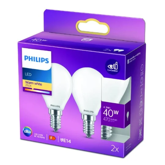 Ampoule LED E14 Sphérique Blanc-chaud Dépolie 40W X2