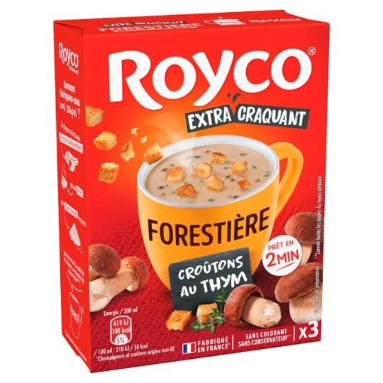 Soupe déshydratée forestière et croutons au thym