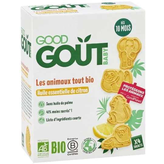 Biscuits bébé dès 10 mois en forme d'animaux au citron Bio