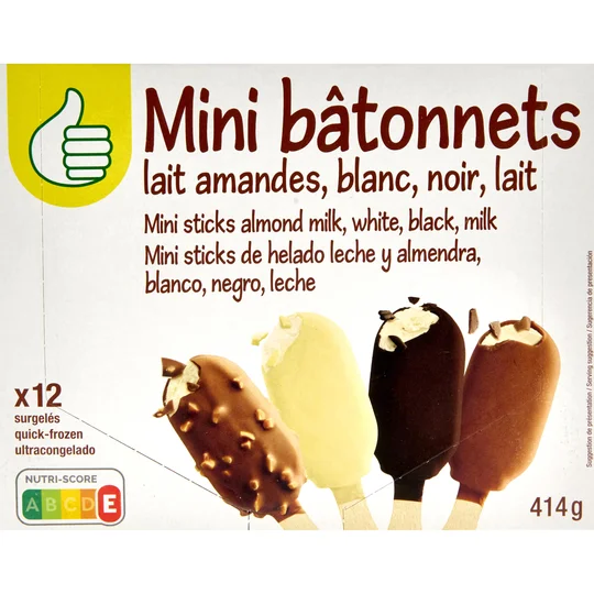 Mini-bâtonnets glacés vanille chocolat blanc lait noir amandes