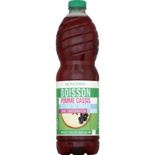 Boisson goût pomme cassis framboise à l'eau de source
