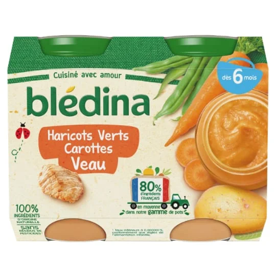 Petit pot bébé dès 6 mois haricots verts carottes veau