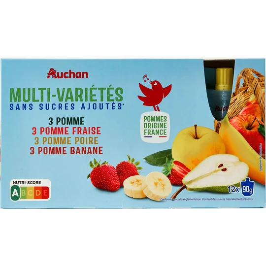 Gourdes pomme fraise poire banane sans sucres ajoutés