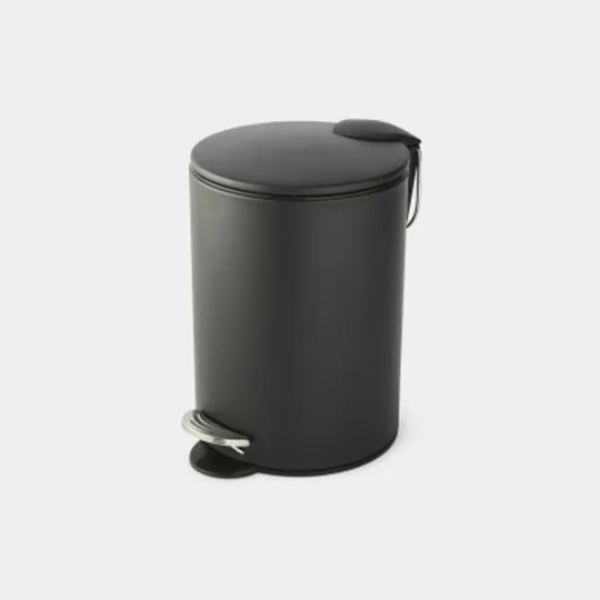 Maison Poubelle Ronde, À Pédale, 3L, Noir Mat