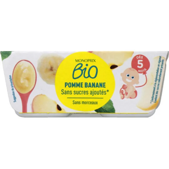 Compote pommes bananes sans sucres ajoutés bio, dès 5 mois