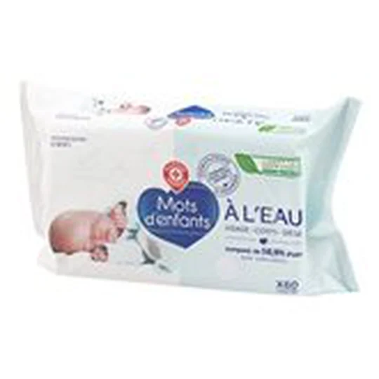 Lingettes bébé à l'eau - x60