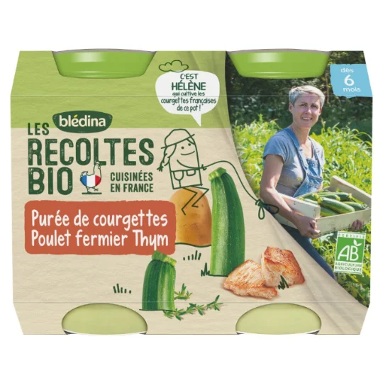 Petit pot bébé purée de courgettes poulet fermier thym - dès 6 mois