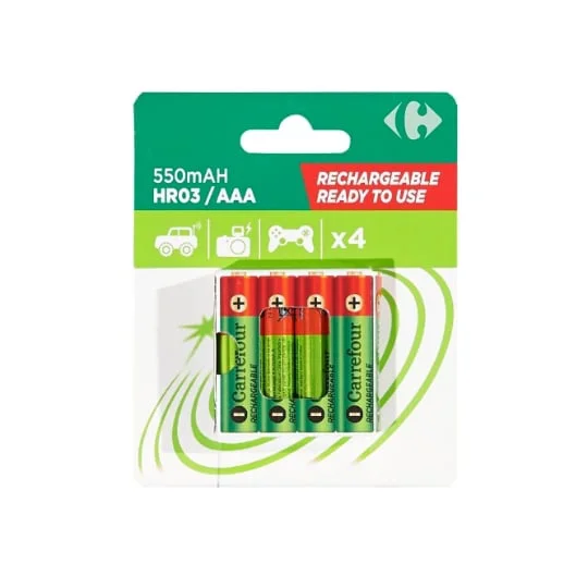 Pile rechargeable AAA/HR03 550mAh préchargées x4