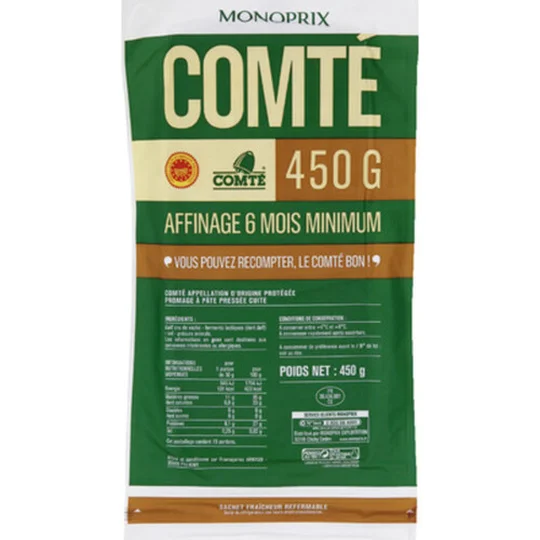 Comté 6 mois d'affinage. Fromage à pâte pressée cuite