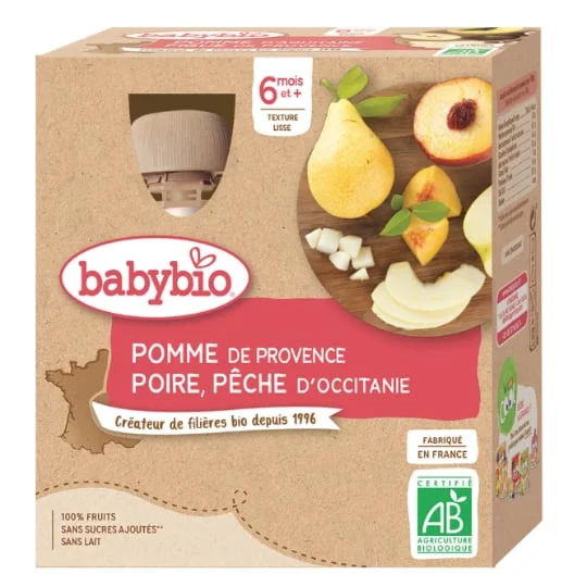 Compotes bébé dès 6 mois, pomme poire pêche