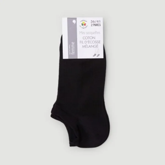 Lot x2 Mini-Socquettes Fil d'Ecosse, Noir - TU