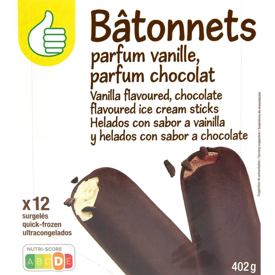 Bâtonnets glacés vanille et chocolat