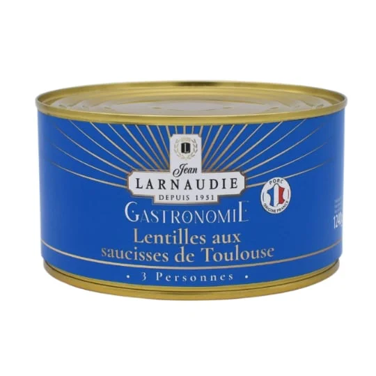 Plat cuisiné lentilles aux saucisse de Toulouse