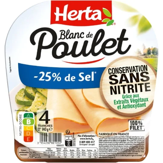 Blanc de poulet sel réduit conservation sans nitrite