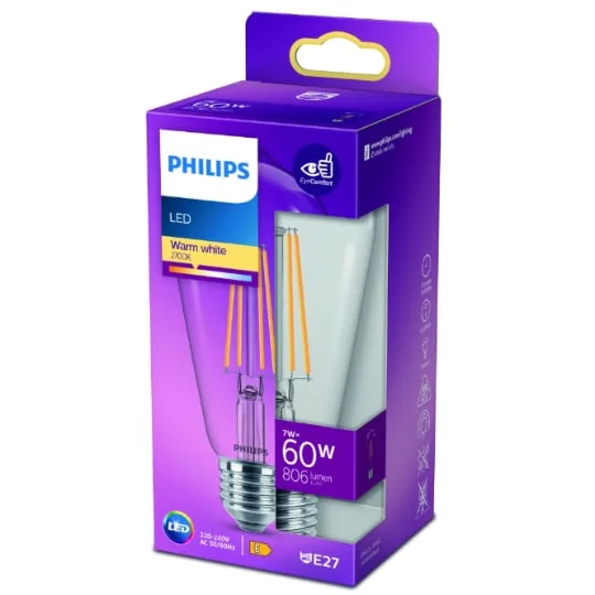 Ampoule LED E27 Allongée Blanc-chaud 60W x1