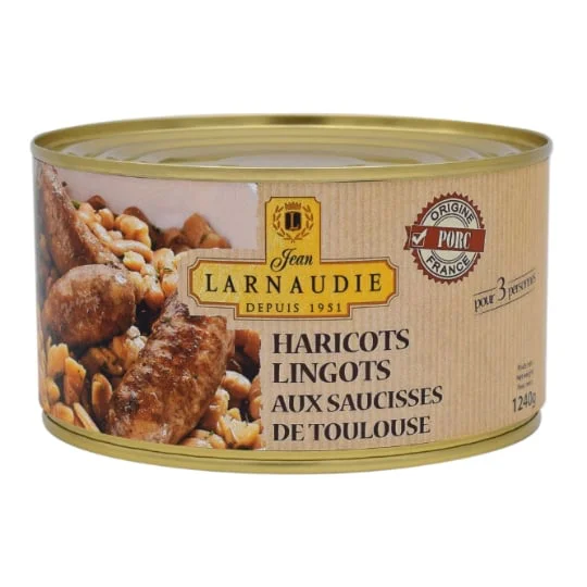 Plat cuisiné haricots lingots au saucisses de Toulouse