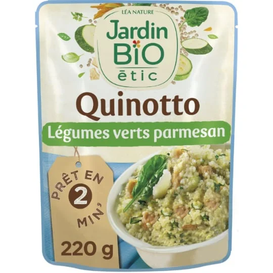 Plat cuisiné quinotto légumes verts parmesan Bio