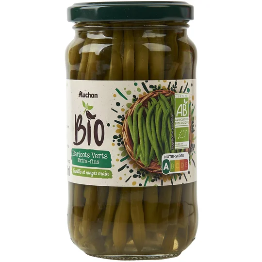 Haricots verts extras fins cueillis et rangés main en bocal