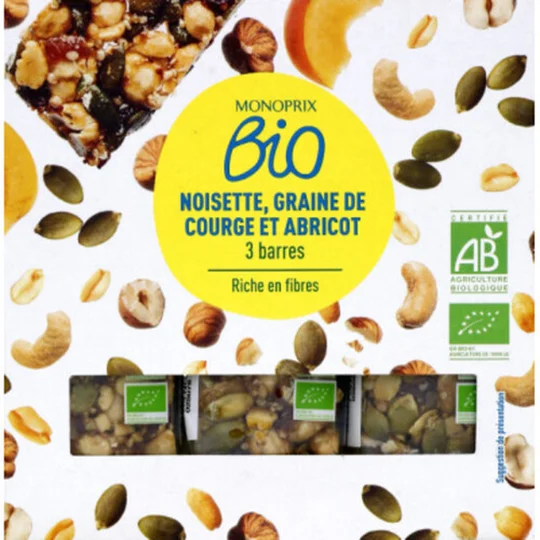 Barres noisettes, graines de courge, abricots